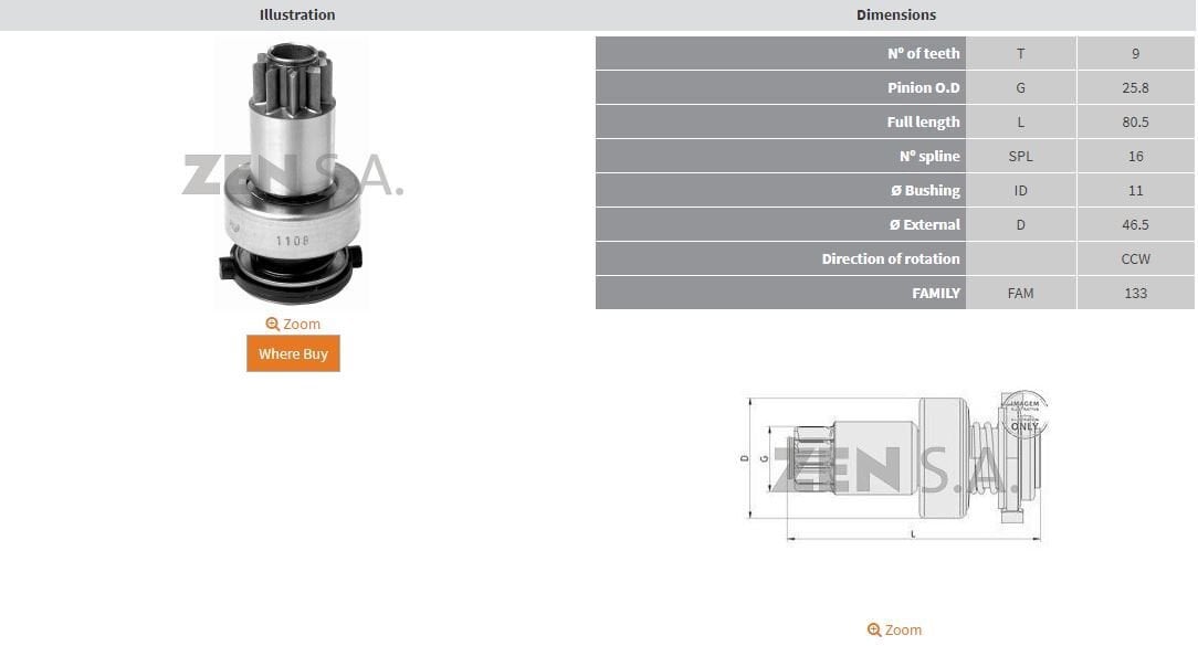ZEN 1108 - MARŞ DİŞLİSİ 9 DİŞ