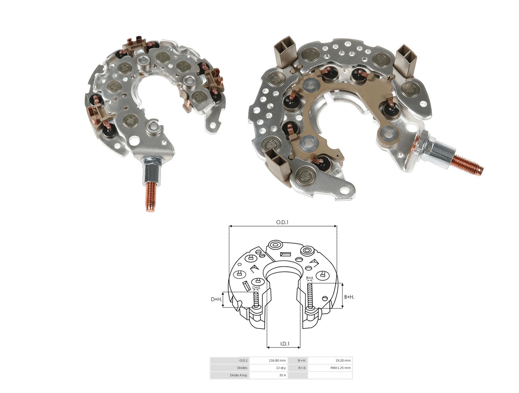 ALTERNATOR DIOT TABLASI FORD FOCUS - C-MAX / PEUGEOT 117MM (12 DIOT) M8