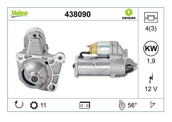 VALEO 438090 - MARŞ MOTORU 12V 1,9 KW 11 DİŞ