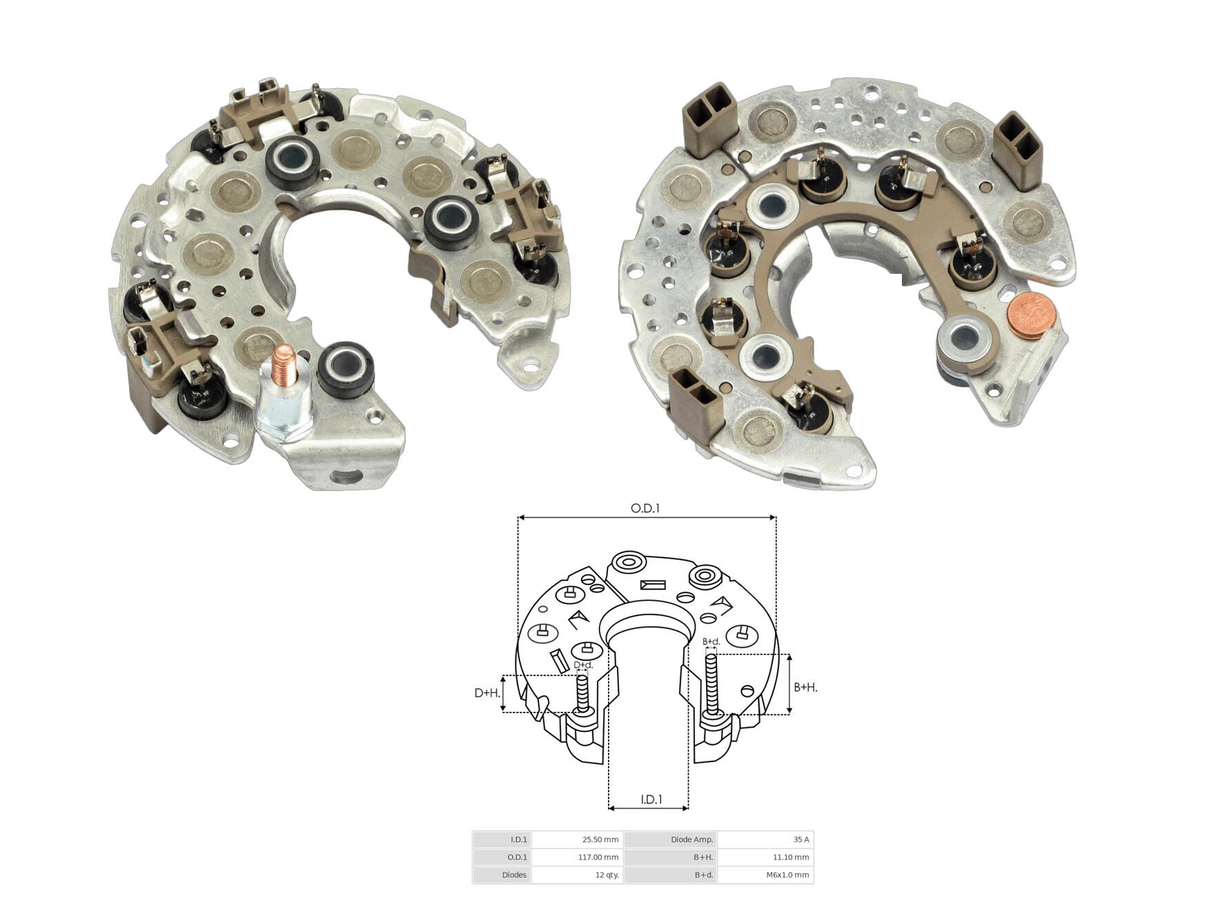 ALTERNATOR DIOT TABLASI CADILLAC DEVILLE FWD4.6L 2001-05 - SEVILLE 4.6L 2001-04 - PONTIAC BONNEVILLE 4.6L 2004-05 117MM (12