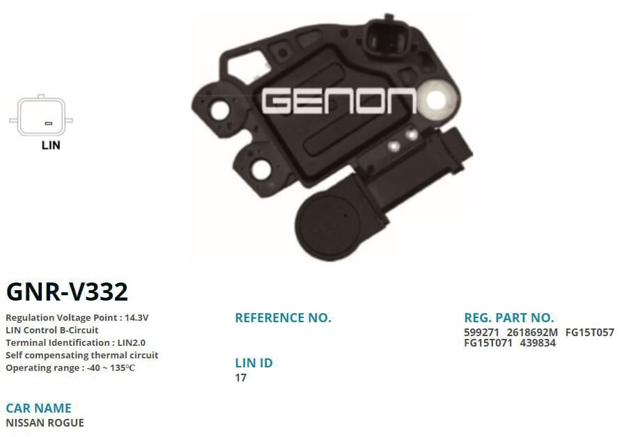GNR V332 - ALTERNATÖR KONJEKTÖR 12V