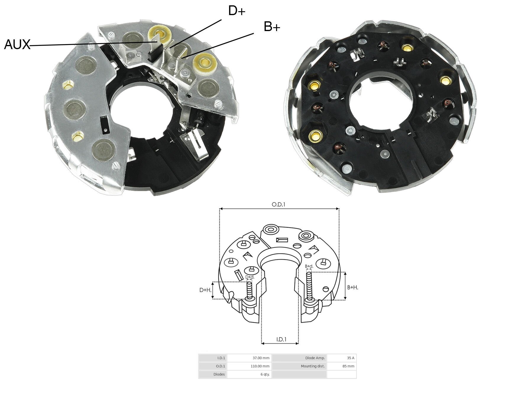ALTERNATOR DIOT TABLASI MERCEDES / AUDI / BMW / VOLKSWAGEN / FORD 4 FIS E.M. 114MM