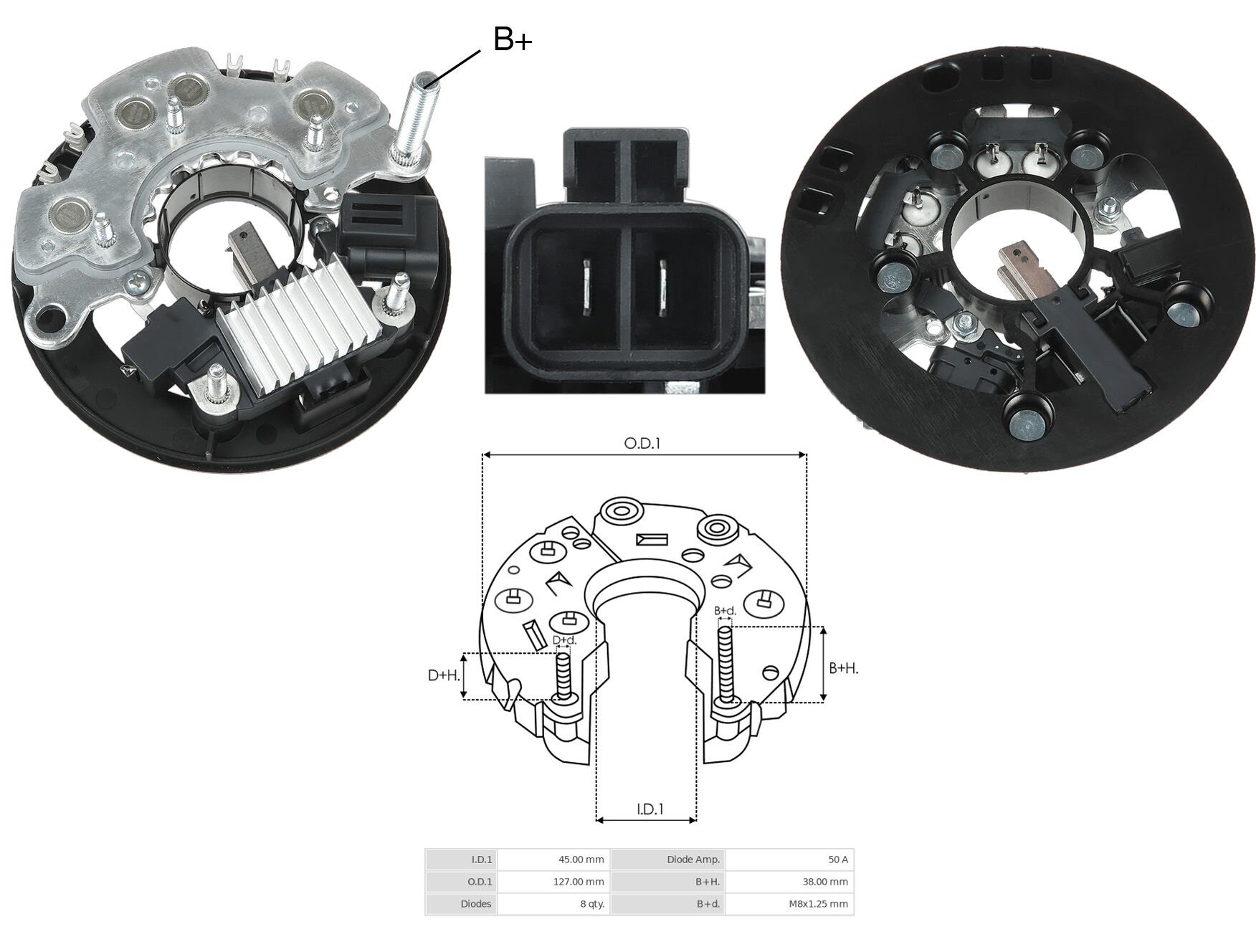 ALTERNATOR DIOT TABLASI 12V L-W TERMINAL OPEL COMBO 1 - 7 D (DIOT TABLASI + KONJEKTOR) (UWA-3513) 100 AMP
