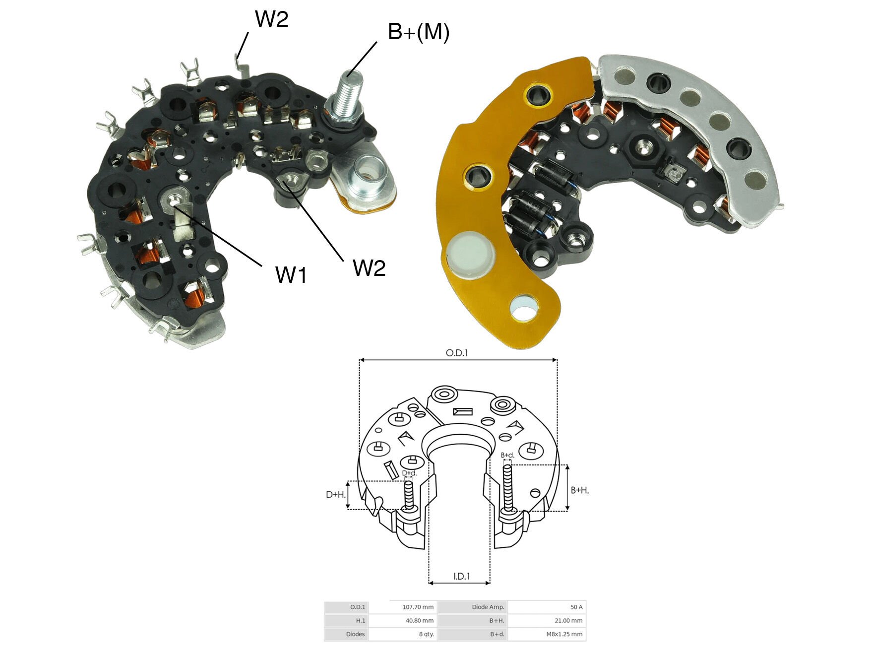 ALTERNATOR DIOT TABLASI CITROEN XANTIA 1,9D / PEUGEOT 405 1,7/1,9D 50 AMP ALT. 107MM