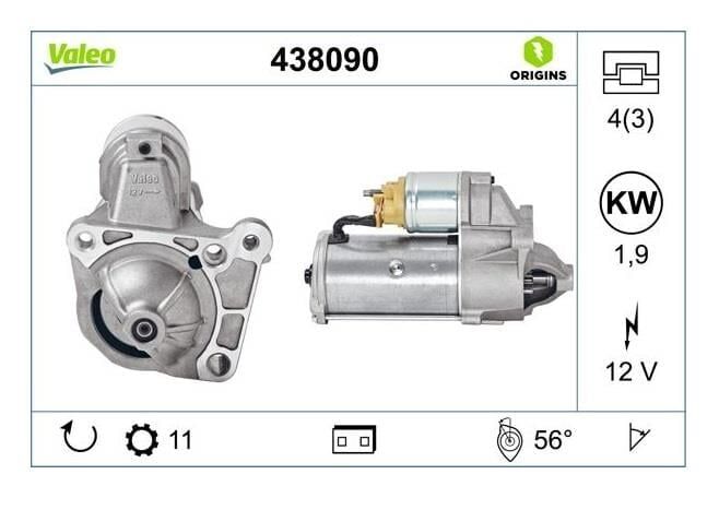 VALEO 438090 - MARŞ MOTORU 12V 1,9 KW 11 DİŞ