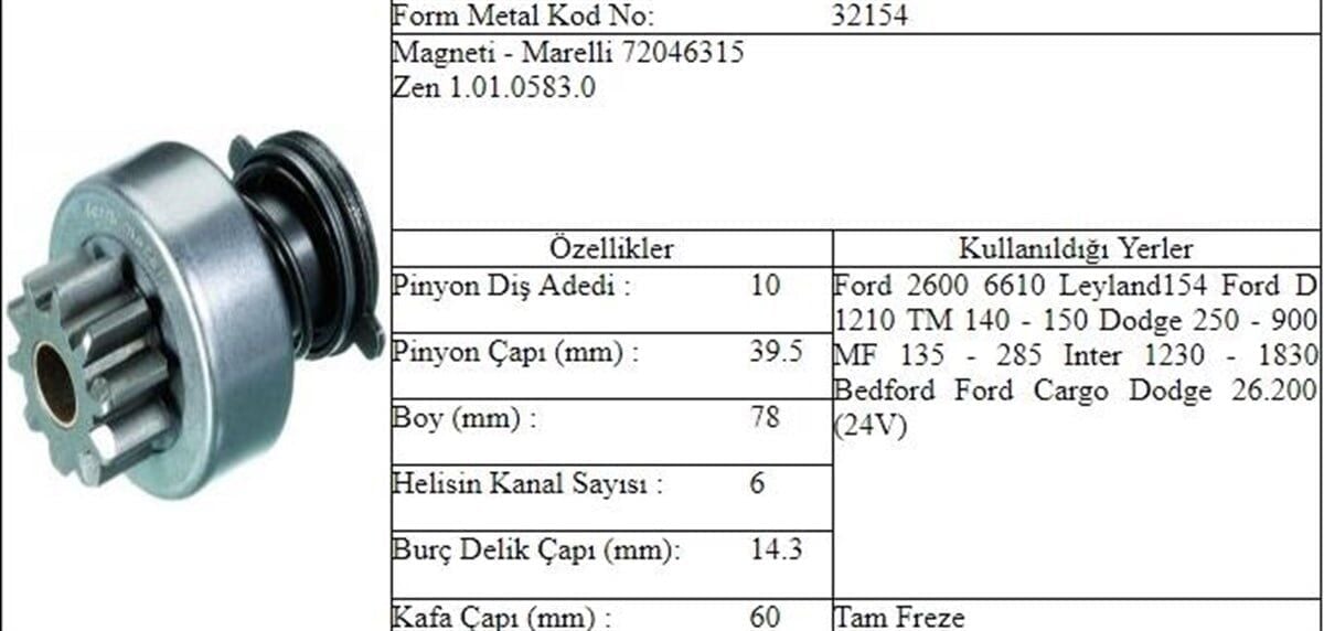 ZEN 0583 - MARŞ DİŞLİSİ 10 DİŞ