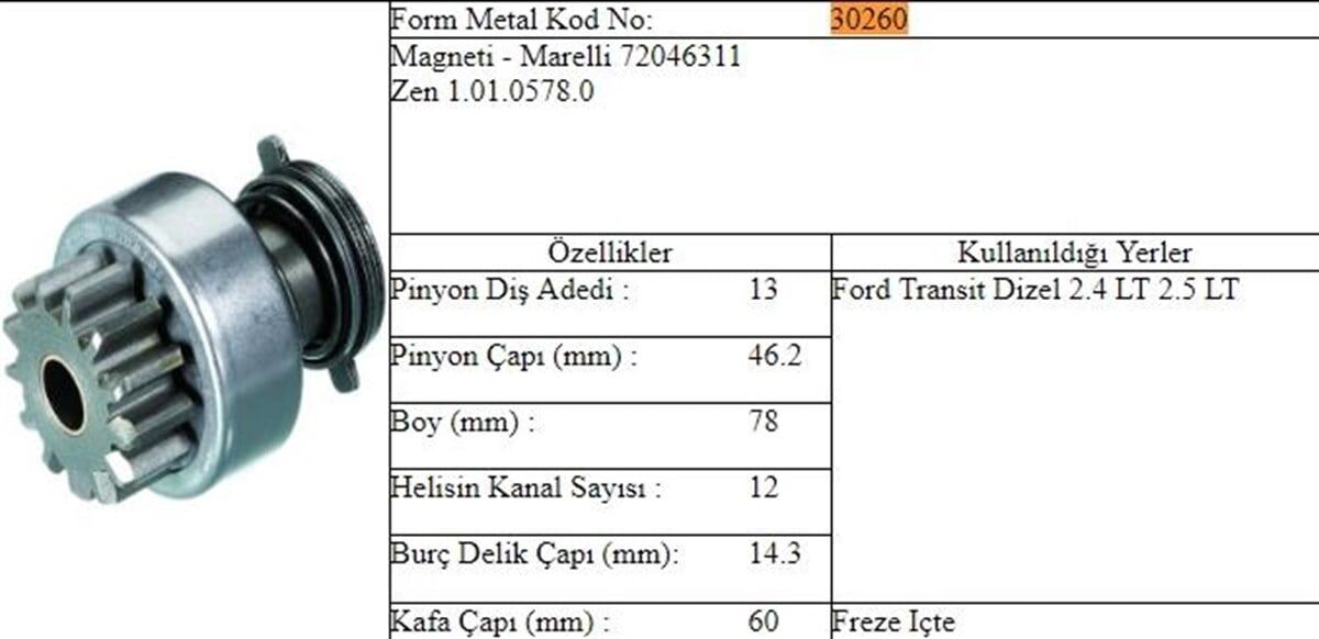 ZEN 0578 - MARŞ DİŞLİSİ 13 DİŞ