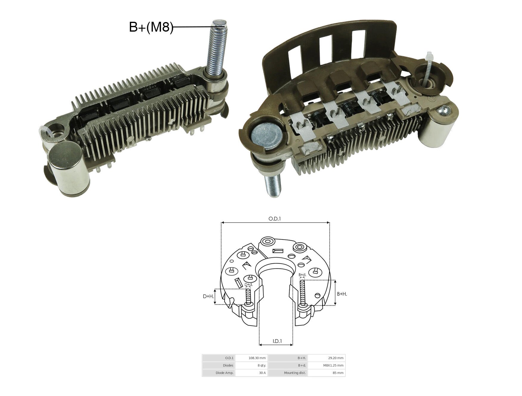 ALTERNATOR DIOT TABLASI MITSUBISHI L300 6 DIOT / MAZDA 626 85MM