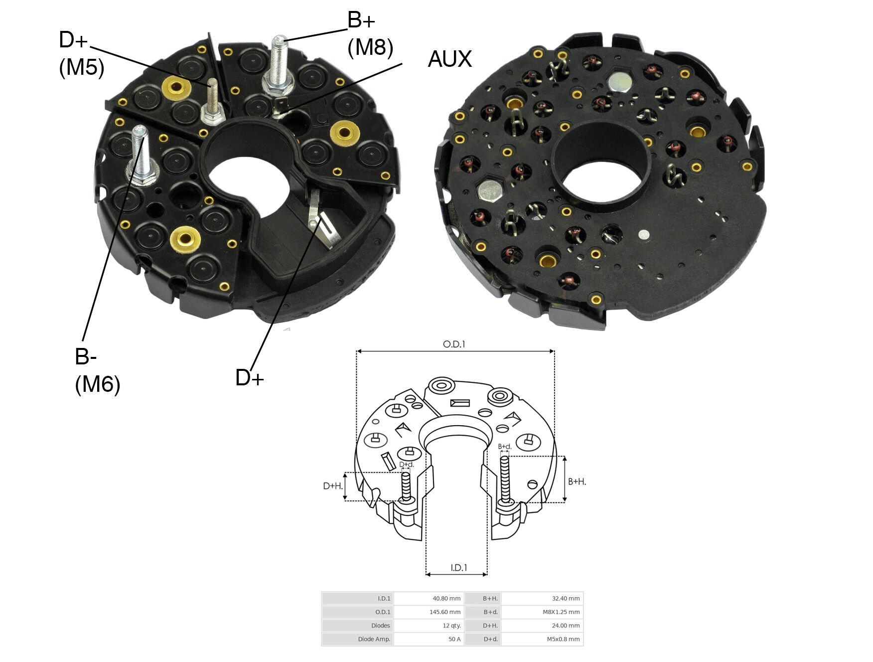 ALTERNATOR DIOT TABLASI MERCEDES / SCANIA / MAN / KHD / IVECO 15 DIOTLU 145MM