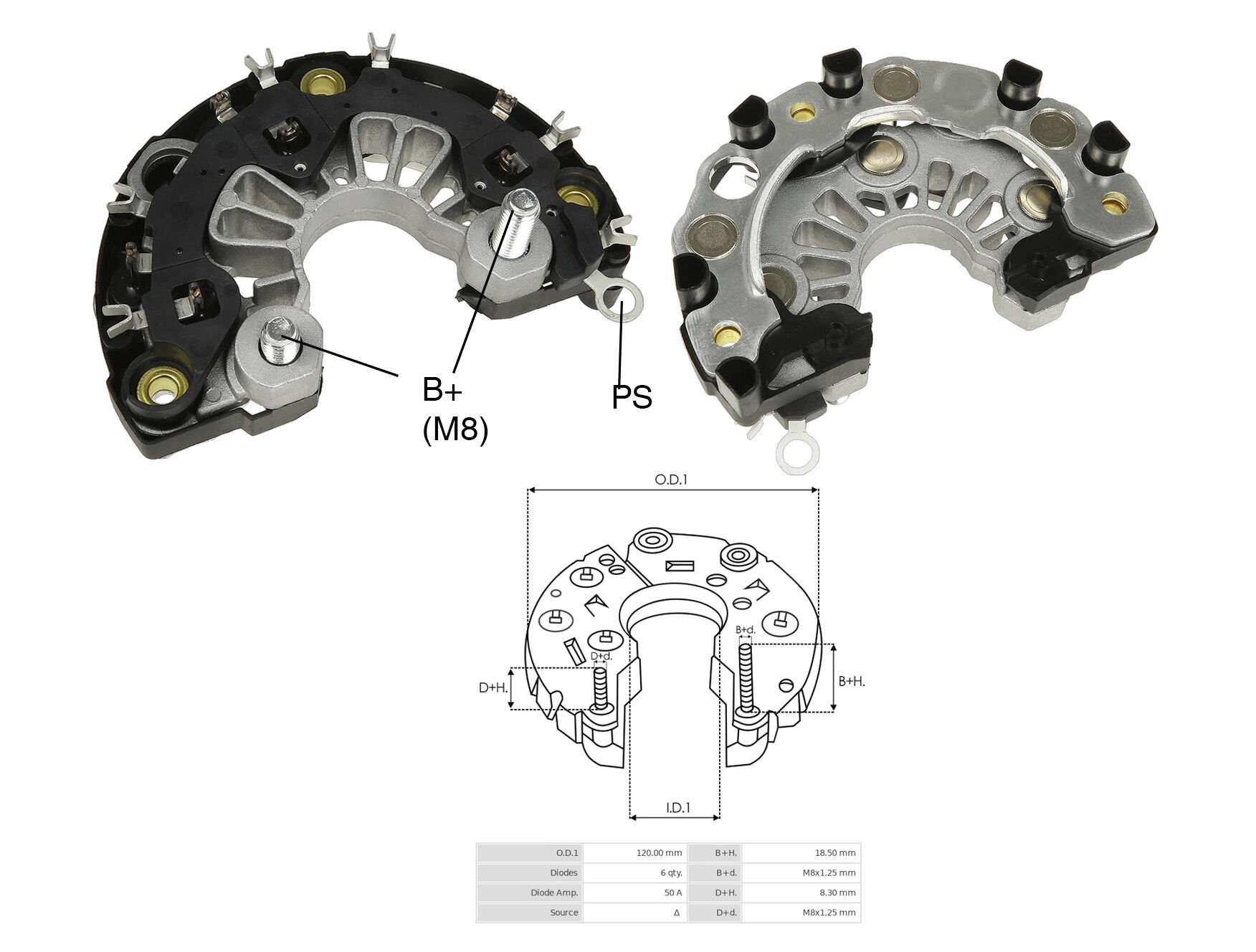 ALTERNATOR DIOT TABLASI SKODA OCTAVIA / SEAT / VOLKSWAGEN TRANSPORTER / VOLVO S60 120MM